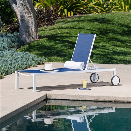 Mod Furniture - Aluminum Sling Armless Chaise Lounge Chair - White/Navy-United Backyard