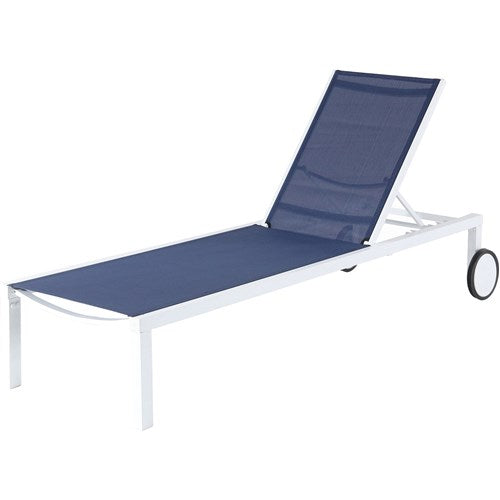 Mod Furniture - Aluminum Sling Armless Chaise Lounge Chair - White/Navy-United Backyard