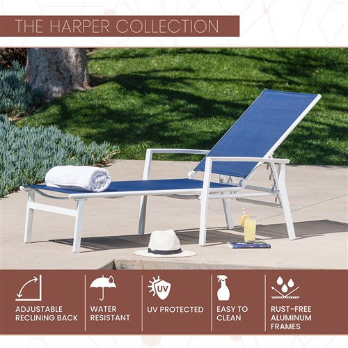 Mod Furniture - Aluminum Sling Chaise Lounge - White/Navy-United Backyard