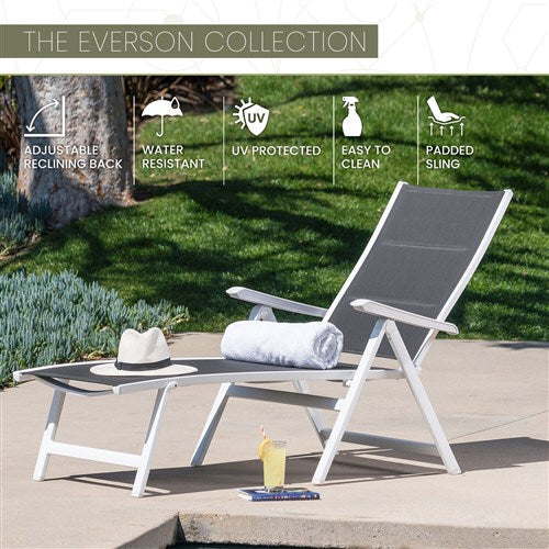 Mod Furniture - Aluminum Sling Folding Chaise Lounge - White/Gray-United Backyard