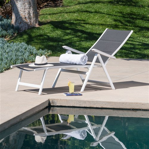 Mod Furniture - Aluminum Sling Folding Chaise Lounge - White/Gray-United Backyard