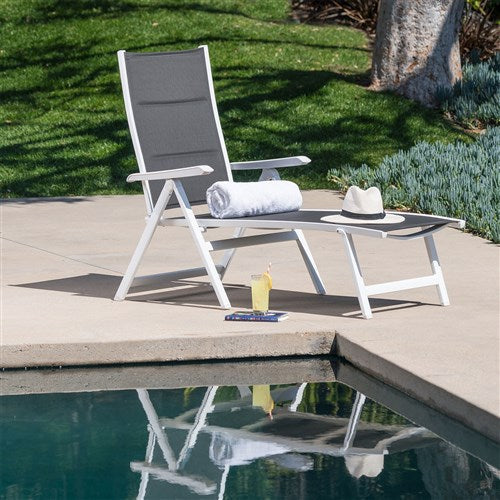 Mod Furniture - Aluminum Sling Folding Chaise Lounge - White/Gray-United Backyard