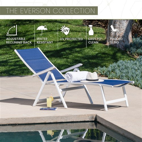 Mod Furniture - Aluminum Sling Folding Chaise Lounge - White/Navy-United Backyard