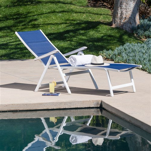 Mod Furniture - Aluminum Sling Folding Chaise Lounge - White/Navy-United Backyard