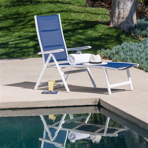 Mod Furniture - Aluminum Sling Folding Chaise Lounge - White/Navy-United Backyard