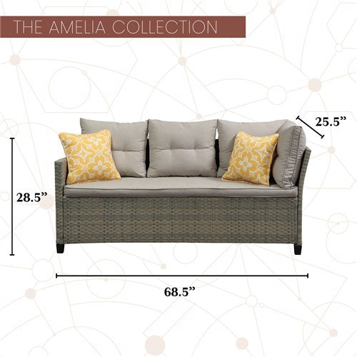 Mod Furniture - Amelia 3pc Set: Sectional Deep Seating Set with Chow Table - Grey-United Backyard