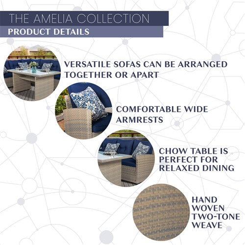 Mod Furniture - Amelia 3pc Set: Sectional Deep Seating Set with Chow Table - Navy-United Backyard