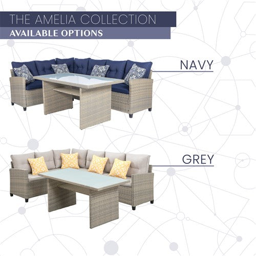 Mod Furniture - Amelia 3pc Set: Sectional Deep Seating Set with Chow Table - Navy-United Backyard