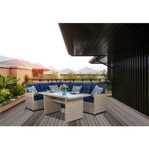 Mod Furniture - Amelia 3pc Set: Sectional Deep Seating Set with Chow Table - Navy-United Backyard