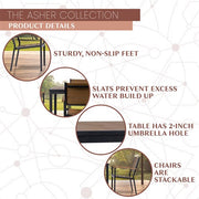 Mod Furniture - Asher 5pc Dining Set: 4 Faux Wood Aluminum Chairs and 43" Slat Table - Brown/Grey-United Backyard