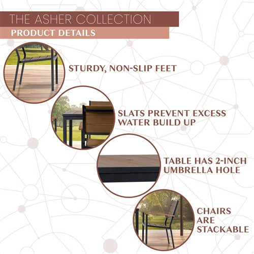 Mod Furniture - Asher 5pc Dining Set: 4 Faux Wood Aluminum Chairs and 43" Slat Table - Brown/Grey-United Backyard