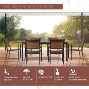 Mod Furniture - Asher7pc Dining Set: 6 Faux Wood Aluminum Chairs and 71"x40" Slat Table - Brown/Grey-United Backyard