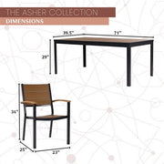 Mod Furniture - Asher7pc Dining Set: 6 Faux Wood Aluminum Chairs and 71"x40" Slat Table - Brown/Grey-United Backyard