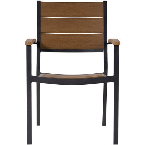 Mod Furniture - Asher7pc Dining Set: 6 Faux Wood Aluminum Chairs and 71"x40" Slat Table - Brown/Grey-United Backyard