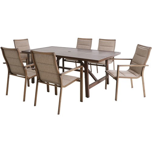 Mod Furniture - Atlas 7pc Dining Set: 6 Padded Sling Chairs and 74"x40" Tressle Table - Tan-United Backyard