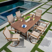 Mod Furniture - Atlas 7pc Dining Set: 6 Swivel Padded Chrs and 74"x40" Tressle Table - Tan-United Backyard