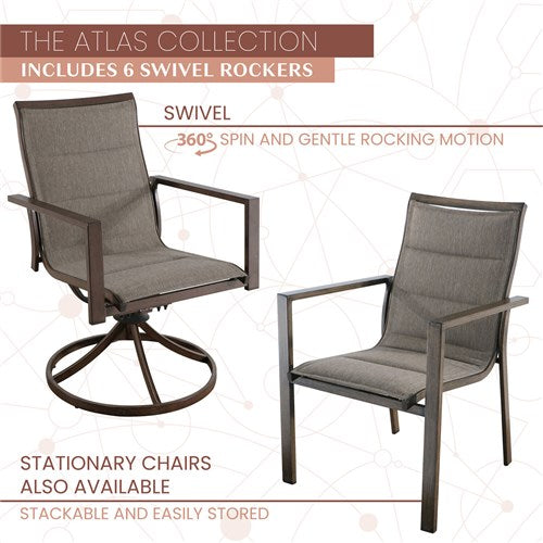 Mod Furniture - Atlas 7pc Dining Set: 6 Swivel Padded Chrs and 74"x40" Tressle Table - Tan-United Backyard