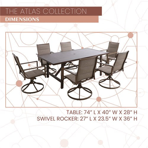 Mod Furniture - Atlas 7pc Dining Set: 6 Swivel Padded Chrs and 74"x40" Tressle Table - Tan-United Backyard