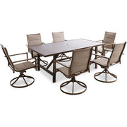 Mod Furniture - Atlas 7pc Dining Set: 6 Swivel Padded Chrs and 74"x40" Tressle Table - Tan-United Backyard