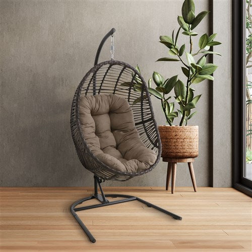 Mod Furniture - Avery Steel/Wicker Rattan Hanging Egg Chair - Brown-United Backyard