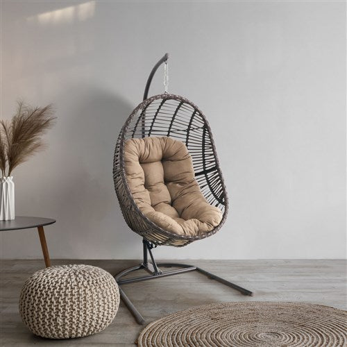 Mod Furniture - Avery Steel/Wicker Rattan Hanging Egg Chair - Brown-United Backyard