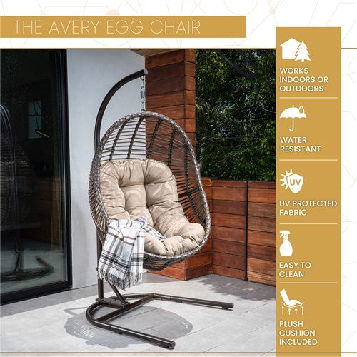 Mod Furniture - Avery Steel/Wicker Rattan Hanging Egg Chair - Brown-United Backyard