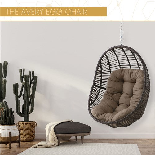 Mod Furniture - Avery Steel/Wicker Rattan Hanging Egg Chair - Brown-United Backyard