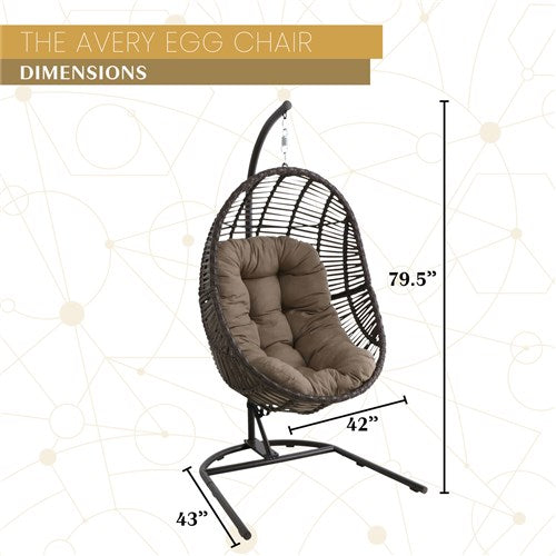 Mod Furniture - Avery Steel/Wicker Rattan Hanging Egg Chair - Brown-United Backyard