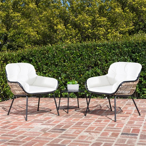 Mod Furniture - Bali 3pc Seating Set: 2 Steel Side Chairs, Accent Table - Steel/White-United Backyard