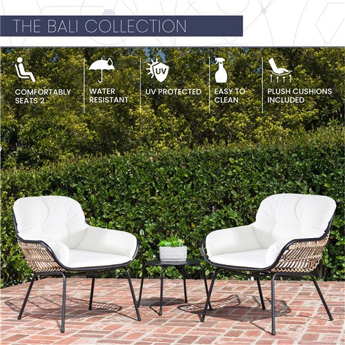 Mod Furniture - Bali 3pc Seating Set: 2 Steel Side Chairs, Accent Table - Steel/White-United Backyard