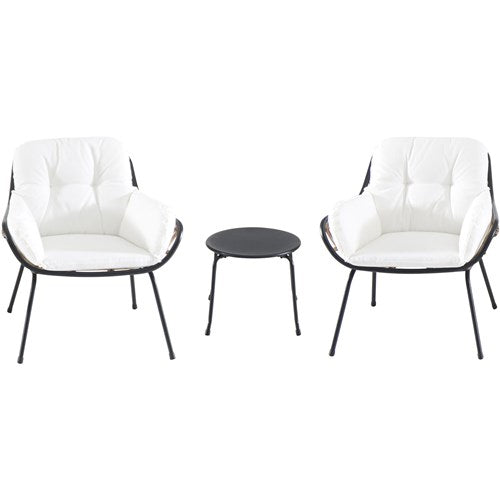 Mod Furniture - Bali 3pc Seating Set: 2 Steel Side Chairs, Accent Table - Steel/White-United Backyard