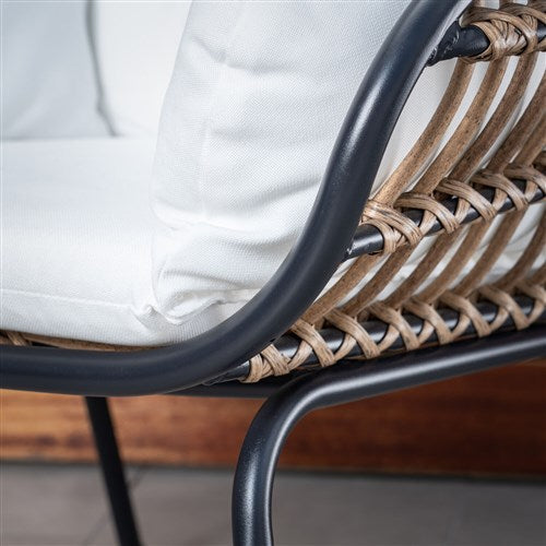 Mod Furniture - Bali 4pc Fire Pit: 2 Chairs w/Pillows, Side Table, Gas Fire Pit - White/Gray-United Backyard