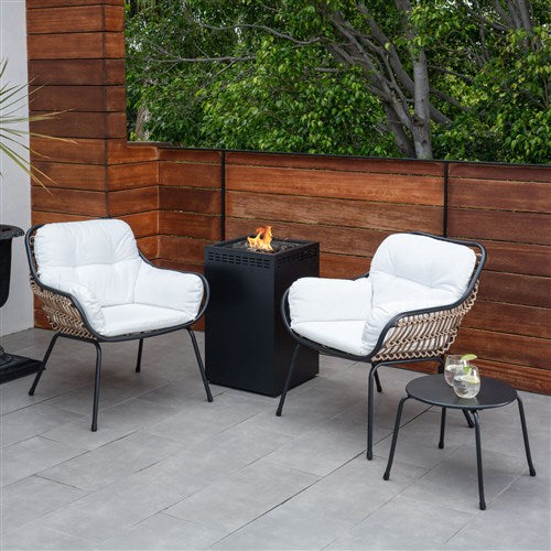 Mod Furniture - Bali 4pc Fire Pit: 2 Chairs w/Pillows, Side Table, Gas Fire Pit - White/Gray-United Backyard