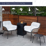 Mod Furniture - Bali 4pc Fire Pit: 2 Chairs w/Pillows, Side Table, Gas Fire Pit - White/Gray-United Backyard