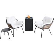 Mod Furniture - Bali 4pc Fire Pit: 2 Chairs w/Pillows, Side Table, Gas Fire Pit - White/Gray-United Backyard