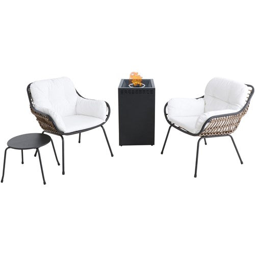 Mod Furniture - Bali 4pc Fire Pit: 2 Chairs w/Pillows, Side Table, Gas Fire Pit - White/Gray-United Backyard