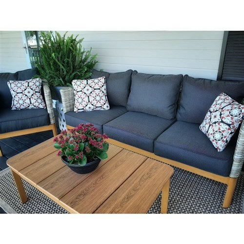 Mod Furniture - Blake 4pc Set: 2 Side Bucket Chairs, Sofa, and Faux Wood Coffee Table - Black/Faux Wood-United Backyard