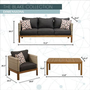 Mod Furniture - Blake 4pc Set: 2 Side Bucket Chairs, Sofa, and Faux Wood Coffee Table - Black/Faux Wood-United Backyard