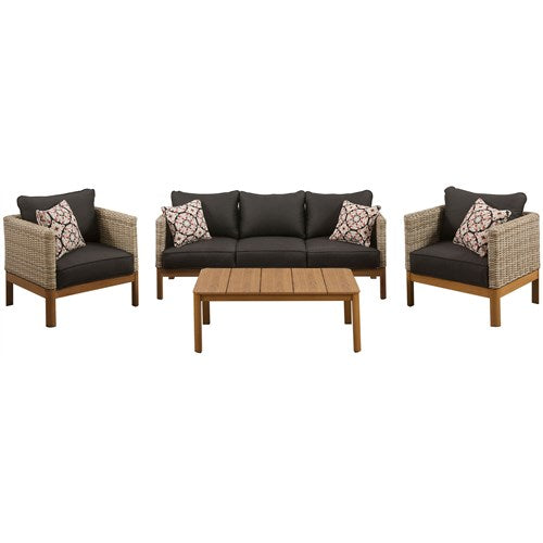 Mod Furniture - Blake 4pc Set: 2 Side Bucket Chairs, Sofa, and Faux Wood Coffee Table - Black/Faux Wood-United Backyard