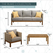 Mod Furniture - Blake 4pc Set: 2 Side Bucket Chairs, Sofa, and Faux Wood Coffee Table - Grey/Faux Wood-United Backyard