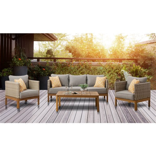 Mod Furniture - Blake 4pc Set: 2 Side Bucket Chairs, Sofa, and Faux Wood Coffee Table - Grey/Faux Wood-United Backyard