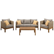 Mod Furniture - Blake 4pc Set: 2 Side Bucket Chairs, Sofa, and Faux Wood Coffee Table - Grey/Faux Wood-United Backyard