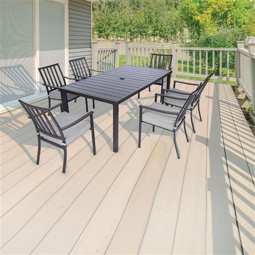 Mod Furniture - Carter 7pc Dining: 7 Slat Alum Chairs and Slat Top Table - Brown/Grey-United Backyard