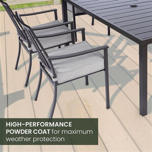 Mod Furniture - Carter 7pc Dining: 7 Slat Alum Chairs and Slat Top Table - Brown/Grey-United Backyard