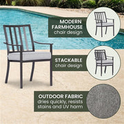 Mod Furniture - Carter 7pc Dining: 7 Slat Alum Chairs and Slat Top Table - Brown/Grey-United Backyard