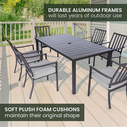 Mod Furniture - Carter 7pc Dining: 7 Slat Alum Chairs and Slat Top Table - Brown/Grey-United Backyard