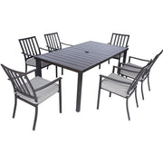 Mod Furniture - Carter 7pc Dining: 7 Slat Alum Chairs and Slat Top Table - Brown/Grey-United Backyard