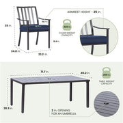 Mod Furniture - Carter 7pc Dining: 7 Slat Alum Chairs and Slat Top Table - Brown/Navy-United Backyard