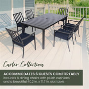 Mod Furniture - Carter 7pc Dining: 7 Slat Alum Chairs and Slat Top Table - Brown/Navy-United Backyard