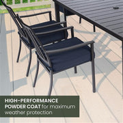 Mod Furniture - Carter 7pc Dining: 7 Slat Alum Chairs and Slat Top Table - Brown/Navy-United Backyard